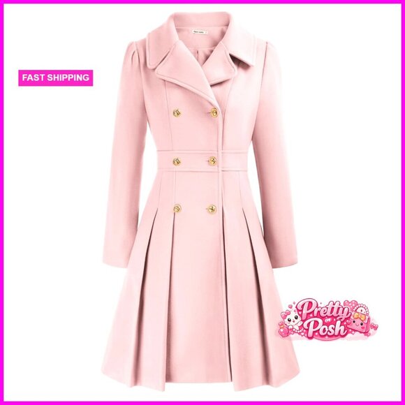 Jackets & Blazers - Polyester Blend Trench Coat Notch Lapel Double Breasted A-Line